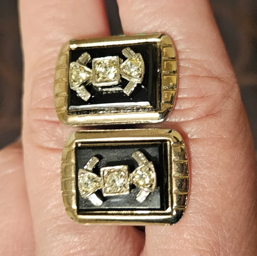 Vintage Rhinestone Cuff Links Jewelry Double Anchor Sickle Design Men Women